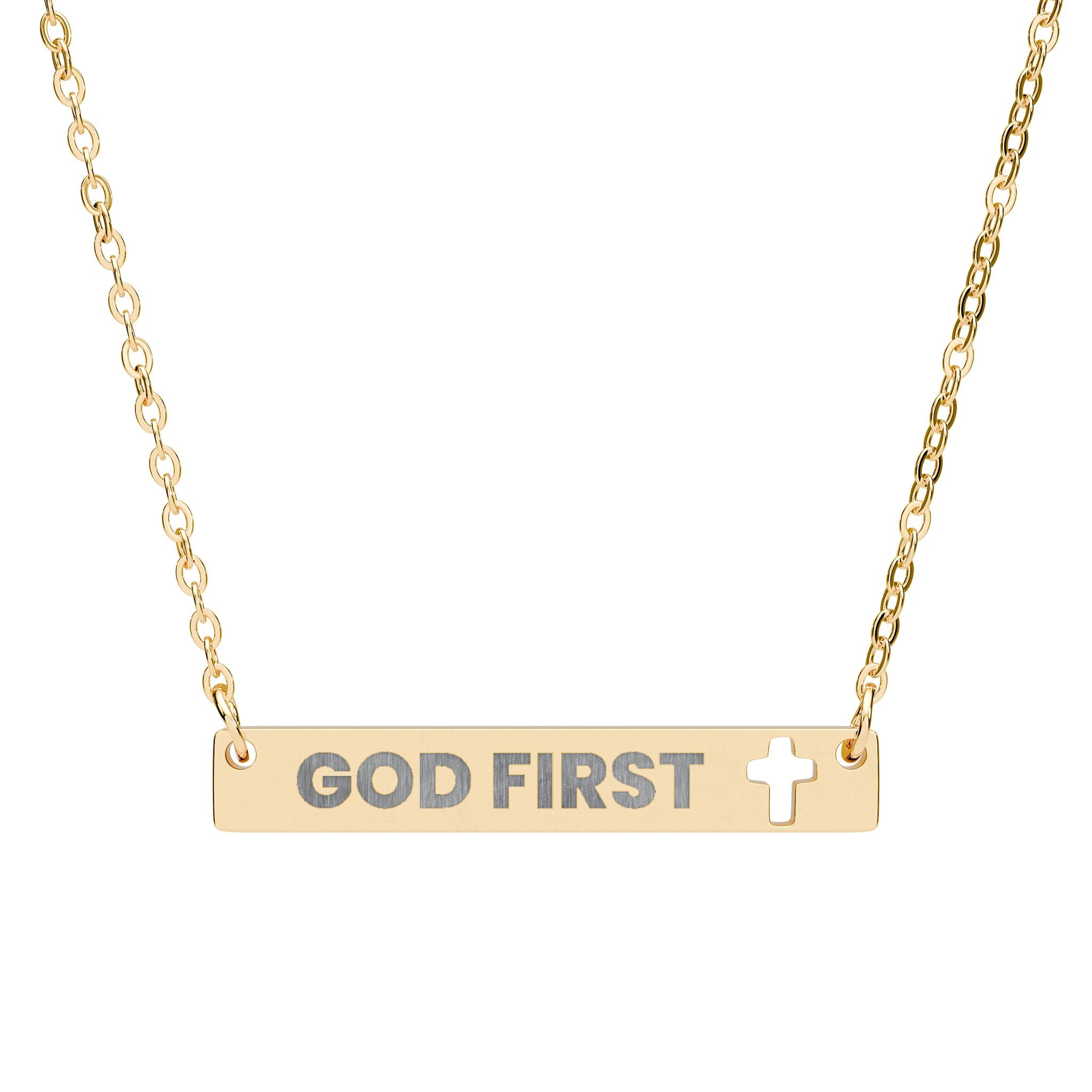 GOD FIRST Engraved Cross Bar Necklace, Faith Jewelry, God First Pendant, Christian Gift, Spiritual Accessory, Religious Necklace