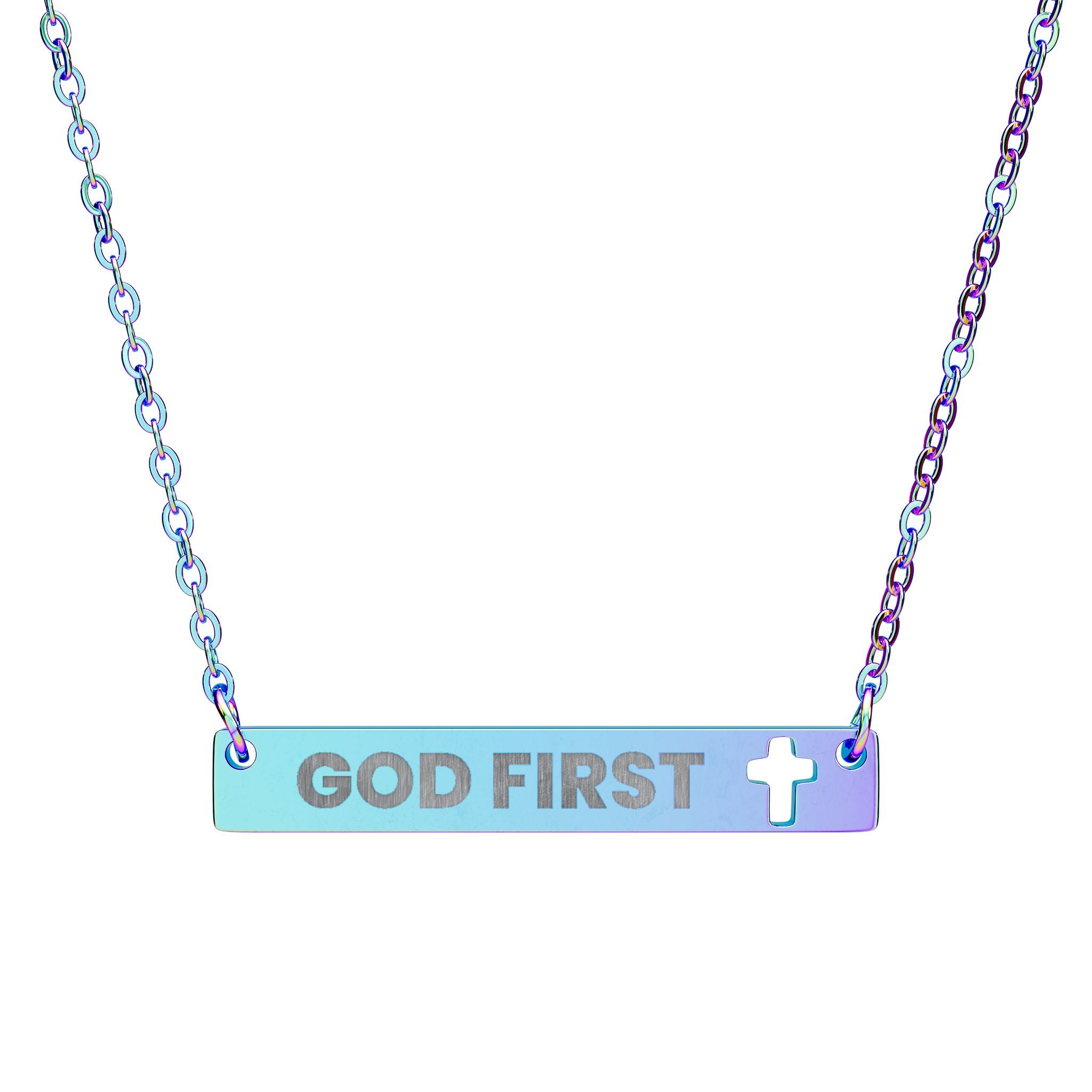 GOD FIRST Engraved Cross Bar Necklace, Faith Jewelry, God First Pendant, Christian Gift, Spiritual Accessory, Religious Necklace
