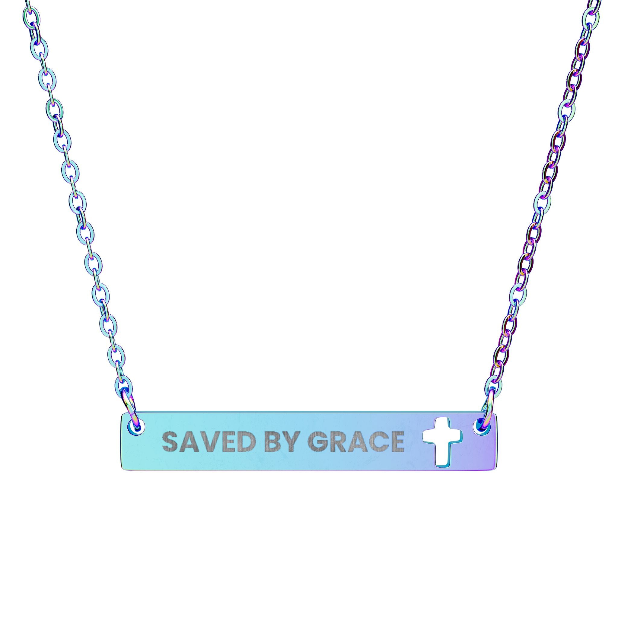 SAVED BY GRACE - Engraved Cross Bar Necklace - Faith Jewelry, Spiritual Gift, Christian Necklace, Personalized Gift, Religious Jewelry