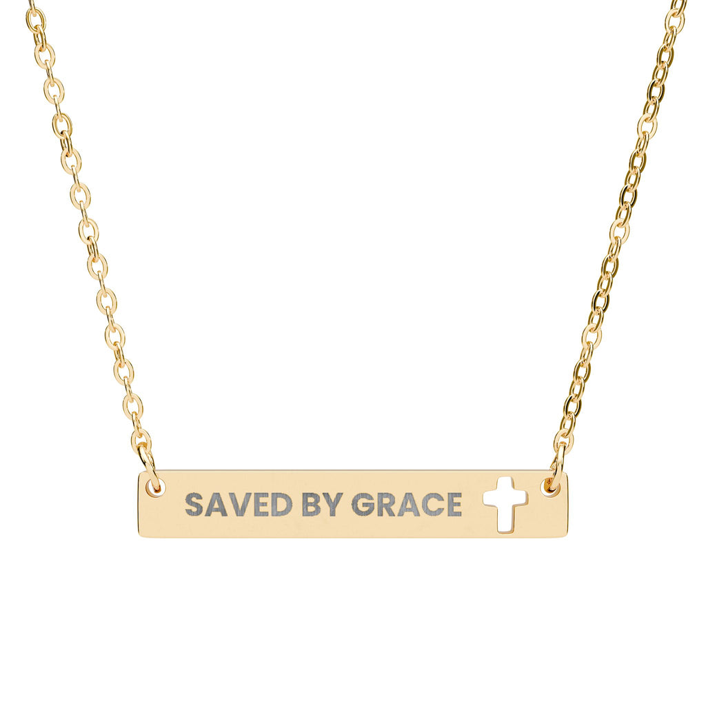 SAVED BY GRACE - Engraved Cross Bar Necklace - Faith Jewelry, Spiritual Gift, Christian Necklace, Personalized Gift, Religious Jewelry