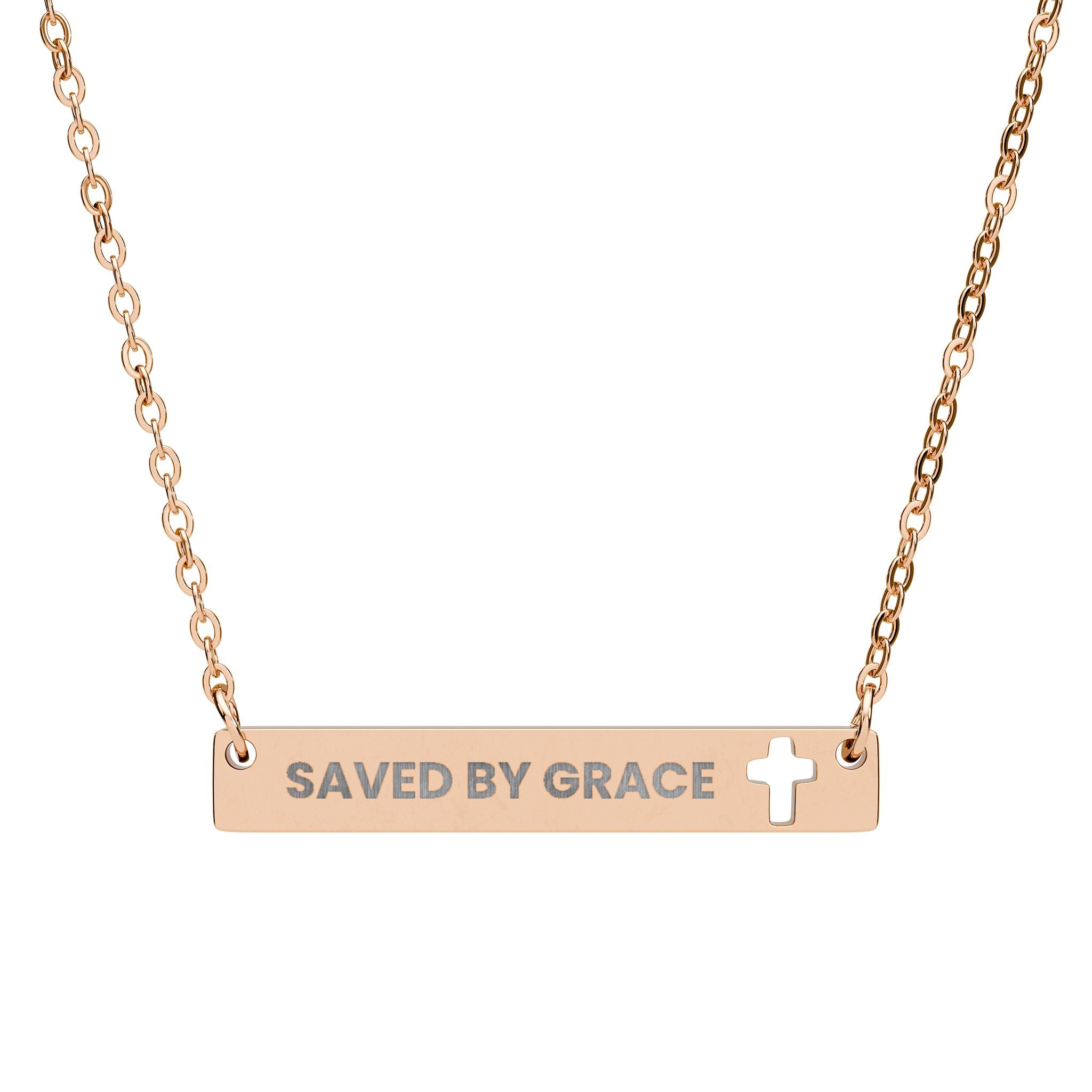 SAVED BY GRACE - Engraved Cross Bar Necklace - Faith Jewelry, Spiritual Gift, Christian Necklace, Personalized Gift, Religious Jewelry