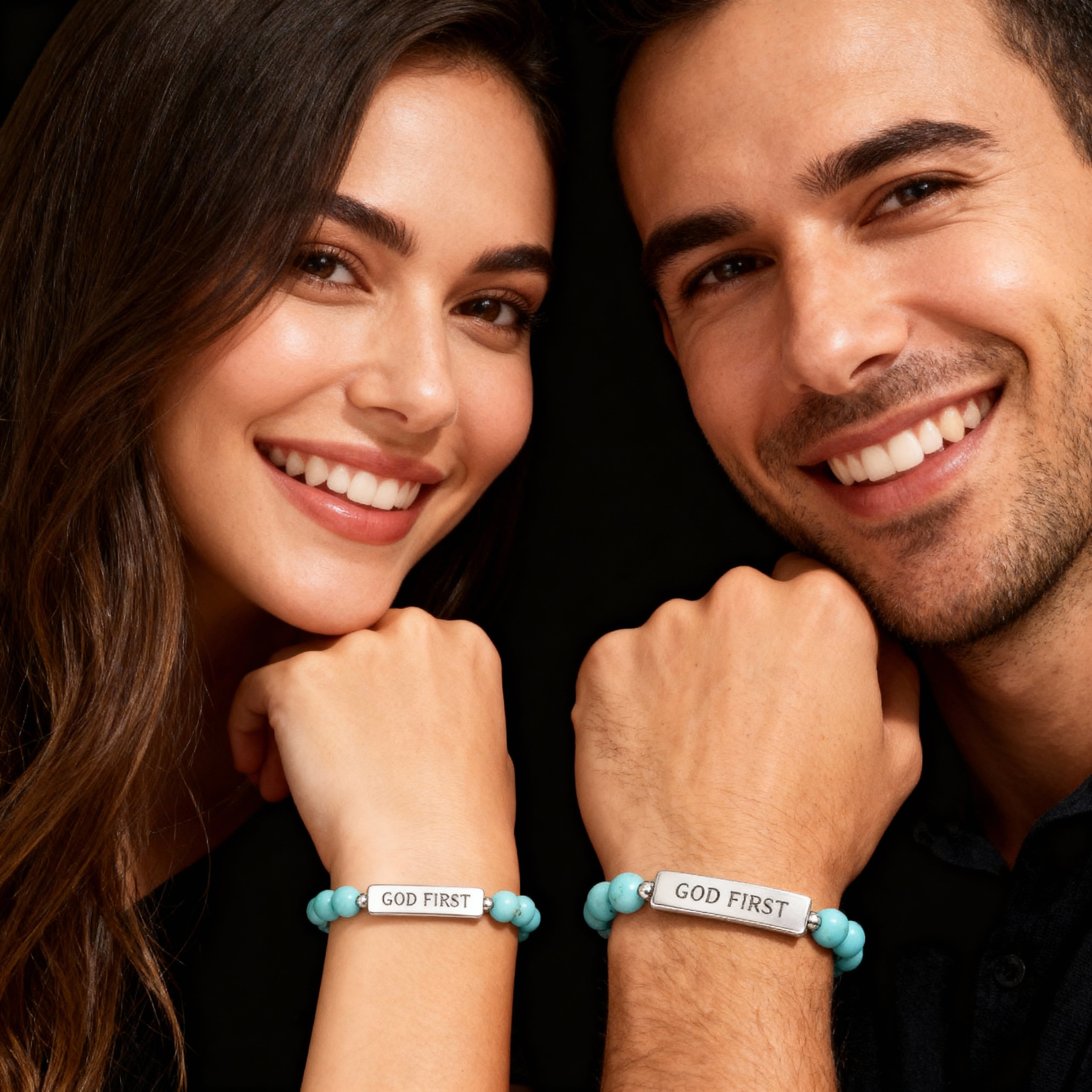 Natural Stone Stretch Bar Bracelet - Engraved 'God First', Spiritual Jewelry, Meaningful Gift, Faith Accessory, Motivational Bracelet