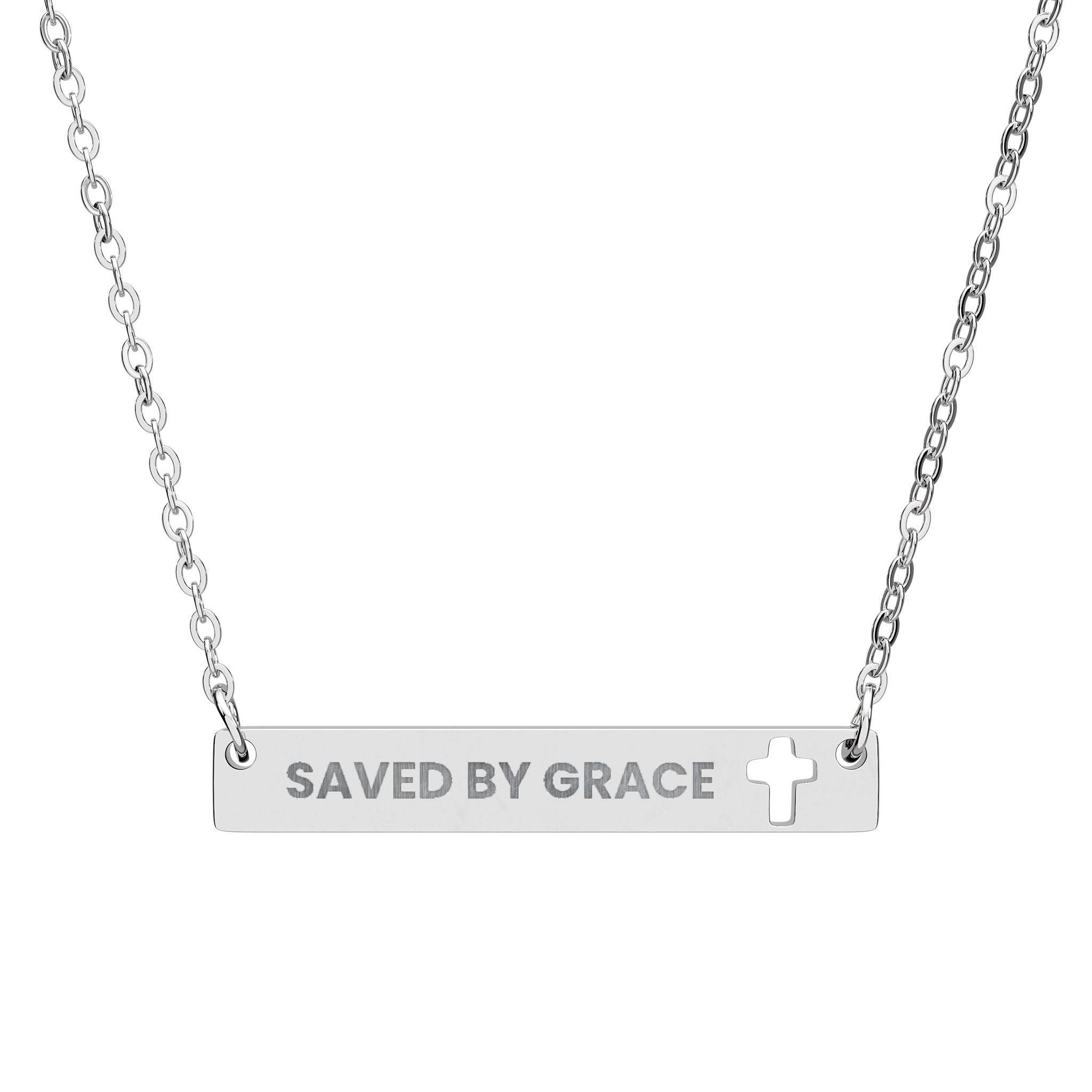 SAVED BY GRACE - Engraved Cross Bar Necklace - Faith Jewelry, Spiritual Gift, Christian Necklace, Personalized Gift, Religious Jewelry
