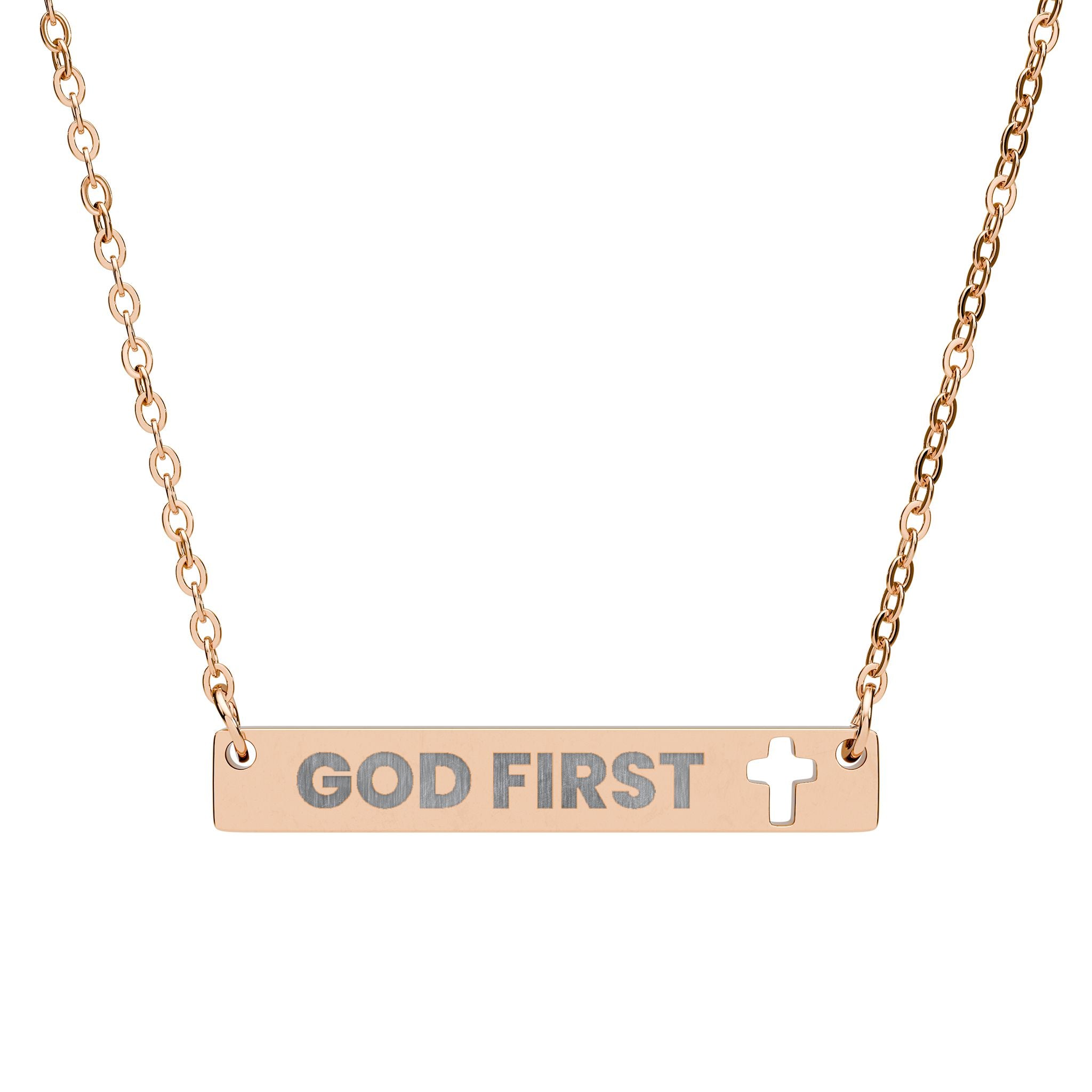 GOD FIRST Engraved Cross Bar Necklace, Faith Jewelry, God First Pendant, Christian Gift, Spiritual Accessory, Religious Necklace